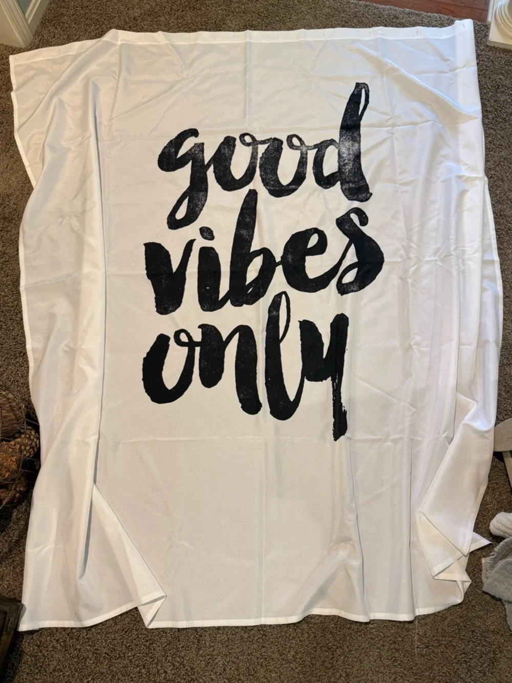 Good Vibes Only Shower Curtain- Black on White